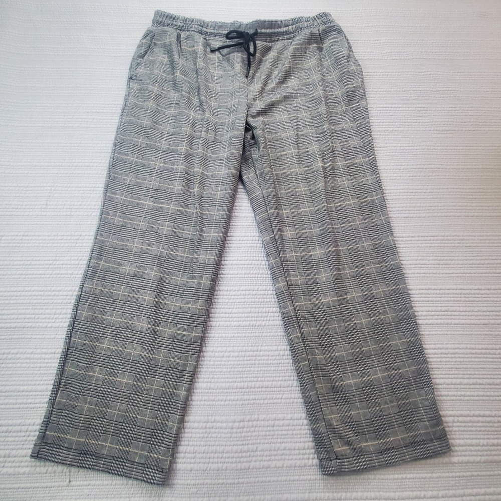 Grey Plaid Wide Leg Business Downtown Drawstring Pants XL Black Tan White